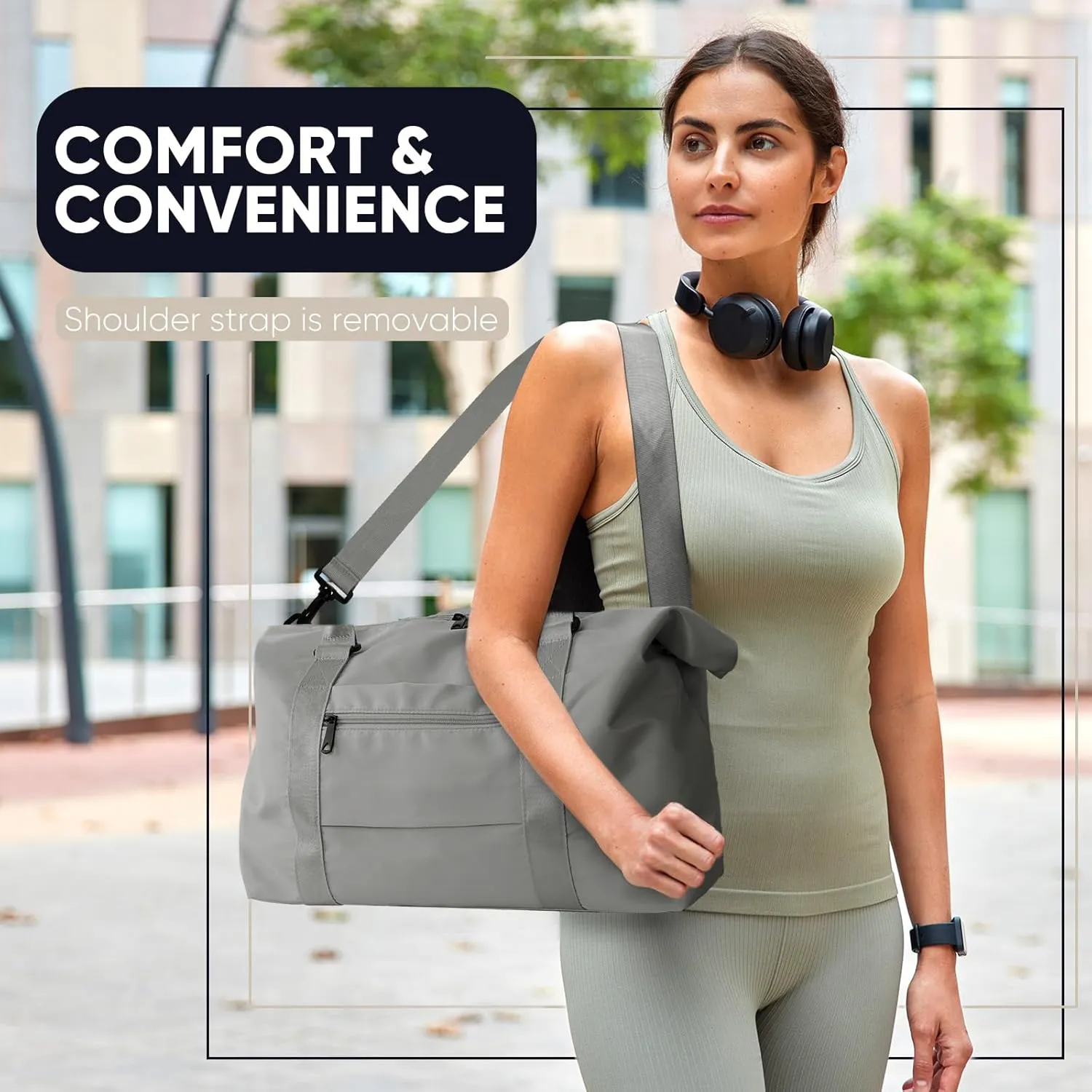 Travel Duffle Bag, Weekender Travel Bag Men Small Gym Bag for Women, Hospital Bag for Labor and Delivery, Overnight Bag Luggage Bag with Trolley Sleeve, Airplane Travel Essentials for Flying(Grey)