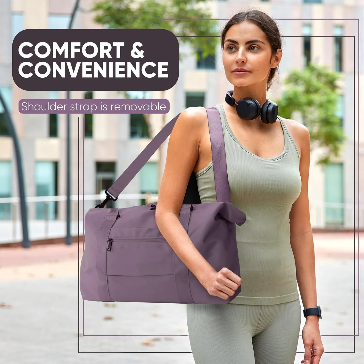 Travel Duffle Bag, Weekender Travel Bag Men Small Gym Bag for Women, Hospital Bag for Labor and Delivery, Overnight Bag Luggage Bag with Trolley Sleeve, Airplane Travel Essentials for Flying(Purple)