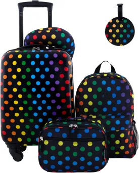 Travelers Club 5 Piece Kids' Luggage Set, Black Polkadot