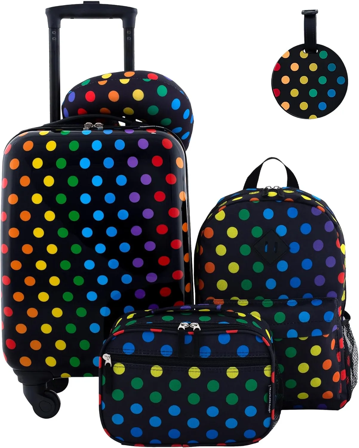 Travelers Club 5 Piece Kids' Luggage Set, Black Polkadot