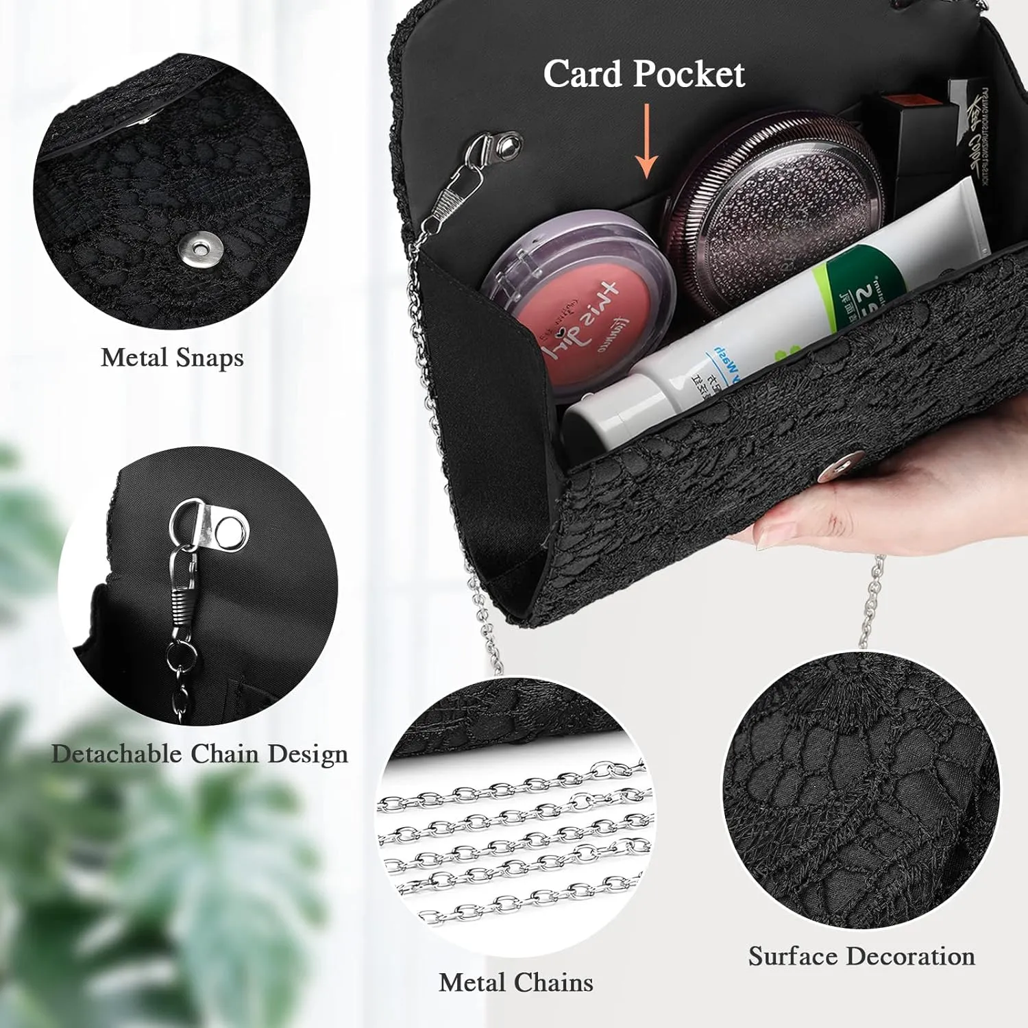 UBORSE Evening Bag Lace Clutch Purse for Women Formal Elegant Envelope Wedding Party Cocktail Crossbody Shoulder Bag