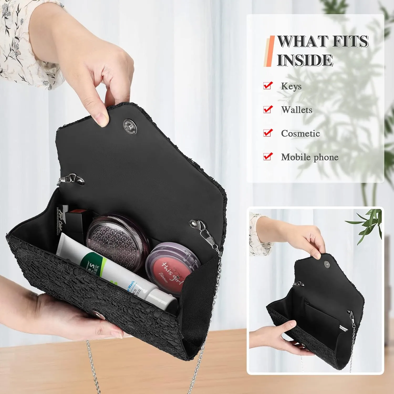 UBORSE Evening Bag Lace Clutch Purse for Women Formal Elegant Envelope Wedding Party Cocktail Crossbody Shoulder Bag