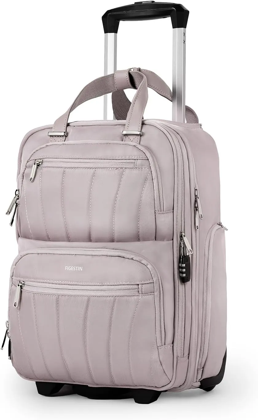 Underseat Carry On Luggage with Wheels, 16-inch Softside Rolling Under Seat Luggage, Lightweight Overnight Small Mini Carry On Suitcase for Women Men(Pink)