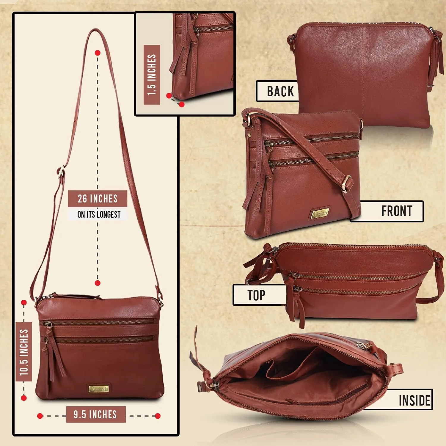 VALENCHI Women's Crossbody Handbags - Premium Leather Bags for Women - Everyday Purse with Adjustable Strap - Ladies Bag