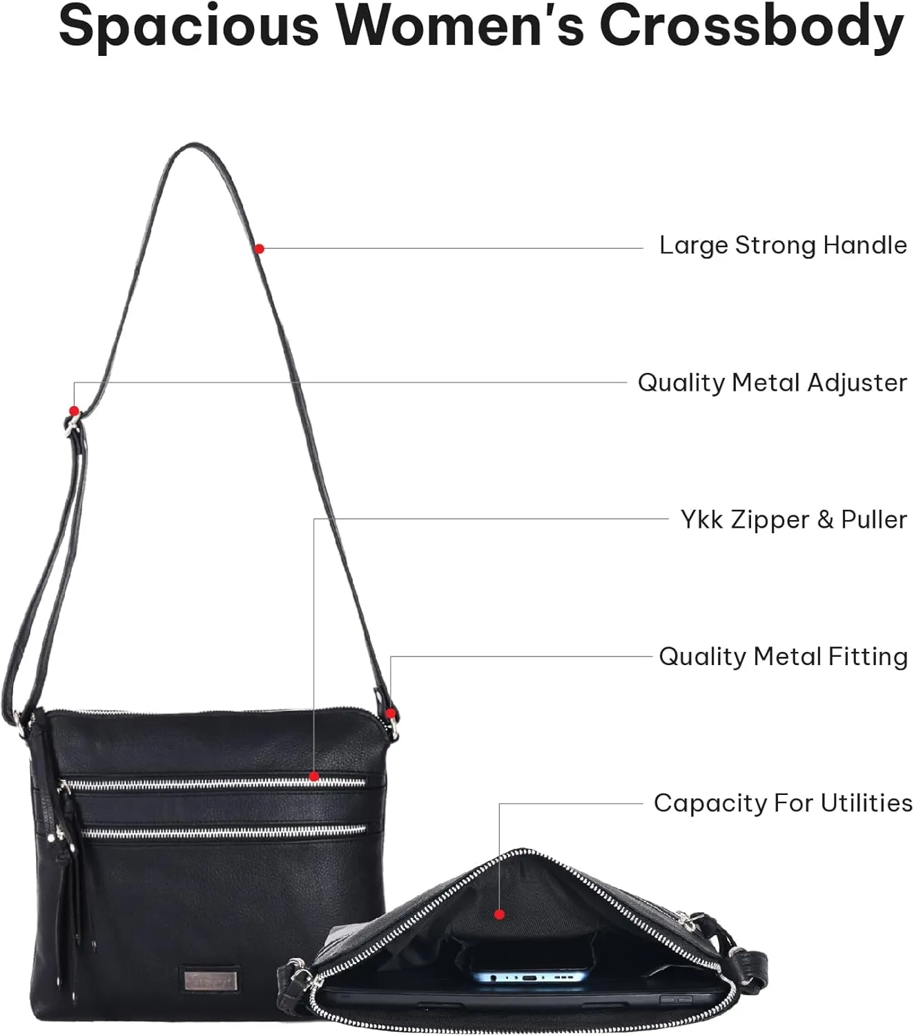 VALENCHI Women's Crossbody Handbags - Premium Leather Bags for Women - Everyday Purse with Adjustable Strap - Ladies Bag