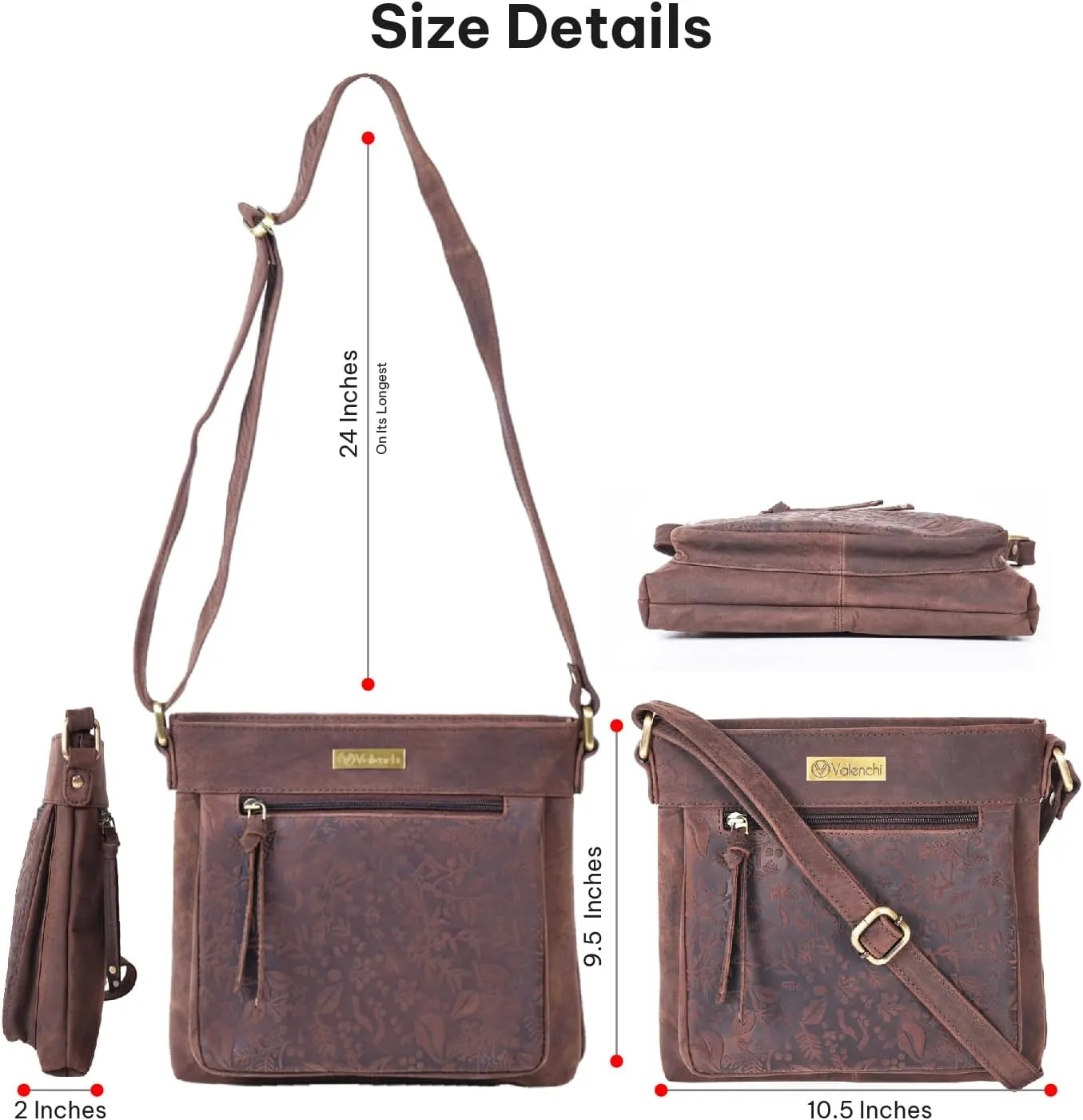 VALENCHI Women's Crossbody Handbags - Premium Leather Bags for Women - Everyday Purse with Adjustable Strap - Ladies Bag
