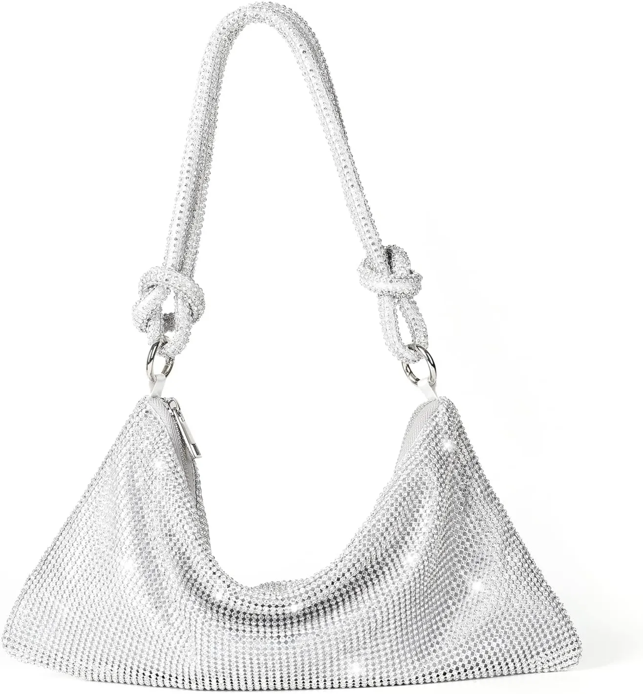 Valleycomfy Chic Rhinestone Purses for Women Sparkly Evening Handbag Bling Hobo Bag Shiny Silver Clutch Purse for Party