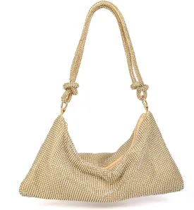 Valleycomfy Chic Rhinestone Purses for Women Sparkly Evening Handbag Bling Hobo Bag Shiny Silver Clutch Purse for Party