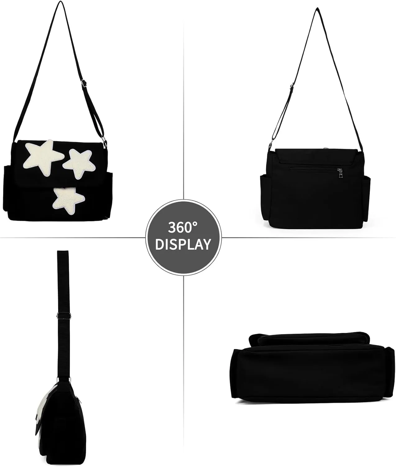 Valleycomfy Messenger Bag,Canvas Messenger Bag with Star Purse,Crossbody Bag for Women