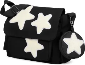 Valleycomfy Messenger Bag,Canvas Messenger Bag with Star Purse,Crossbody Bag for Women
