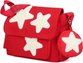 Valleycomfy Messenger Bag,Canvas Messenger Bag with Star Purse,Crossbody Bag for Women