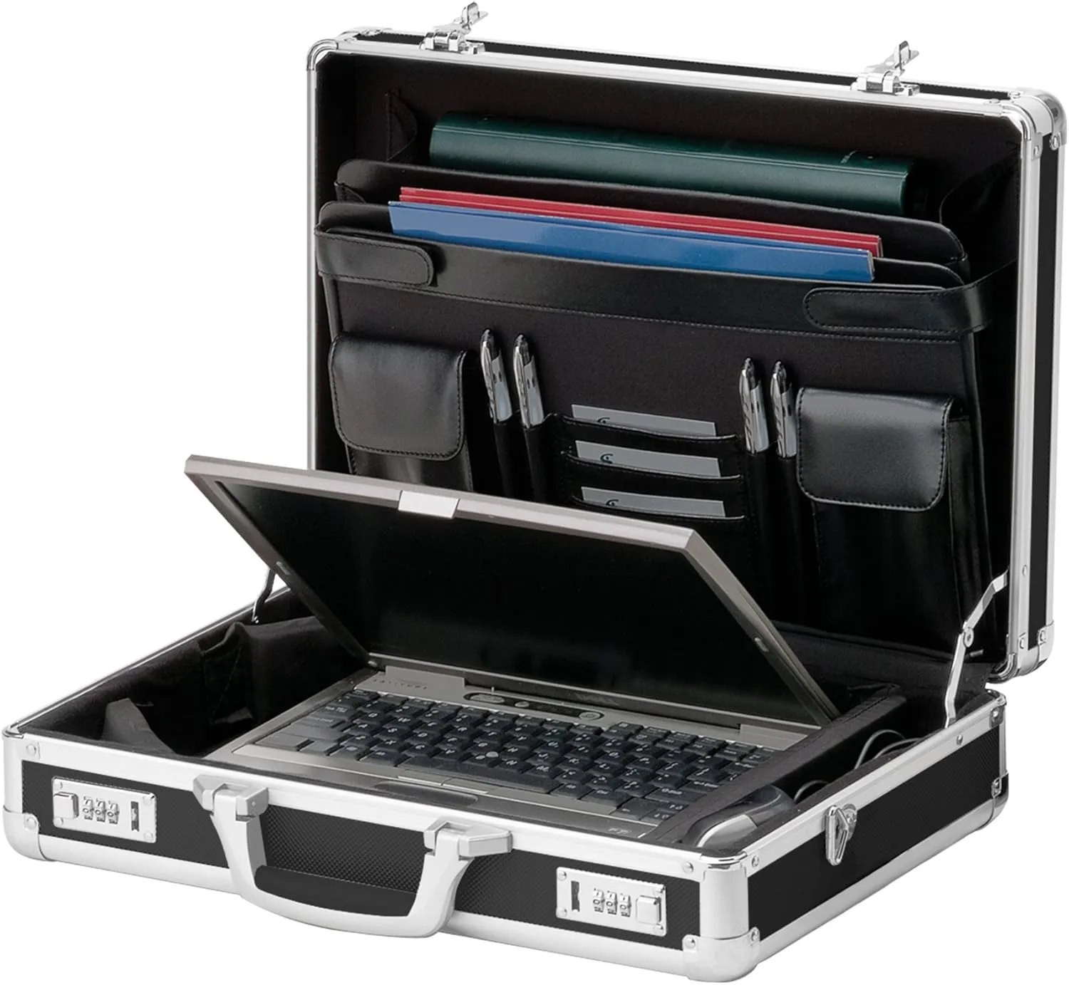 Vaultz Locking Briefcase - 18 x 14.25 x 5 Inch Combination Lock Hard Laptop Case w/Strap - Briefcases for Men and Women - Black