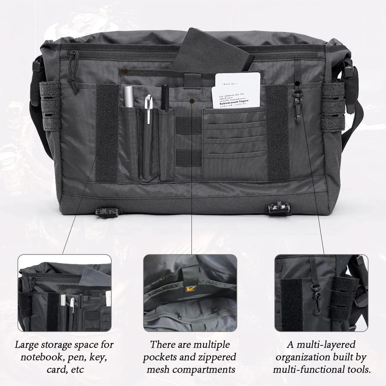VEAGIA Messenger bag Laptop bag Briefcase Molle system Tactical style Detachable shoulder strap Shoulder Bags