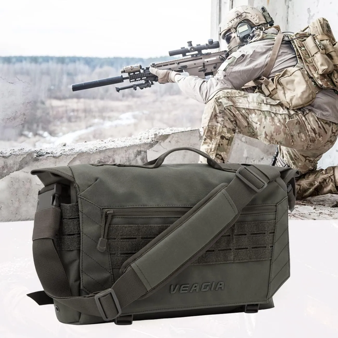 VEAGIA Messenger bag Laptop bag Briefcase Molle system Tactical style Detachable shoulder strap Shoulder Bags