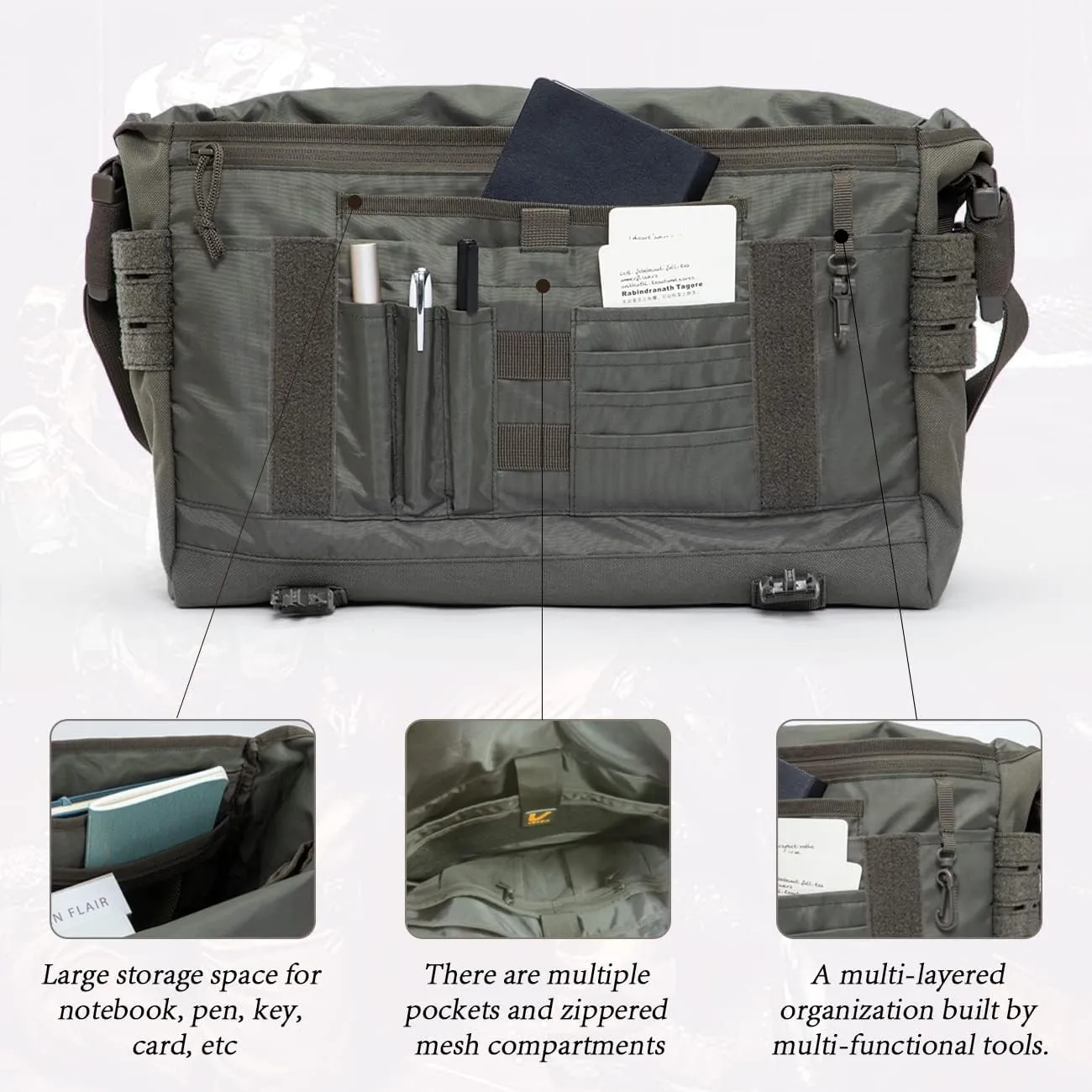 VEAGIA Messenger bag Laptop bag Briefcase Molle system Tactical style Detachable shoulder strap Shoulder Bags