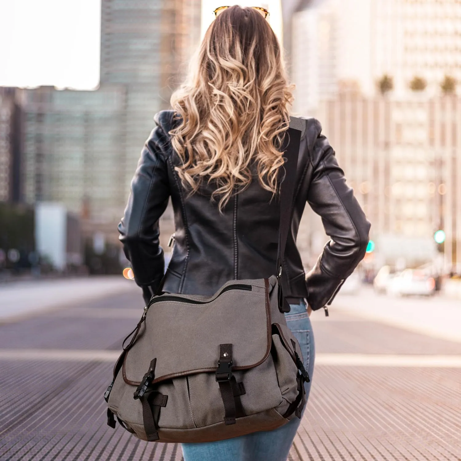 Vintage Canvas 15.6 inch Laptop Messenger Bag for Men Women, College Computer Satchel Shoulder Bag Travel Office Briefcases