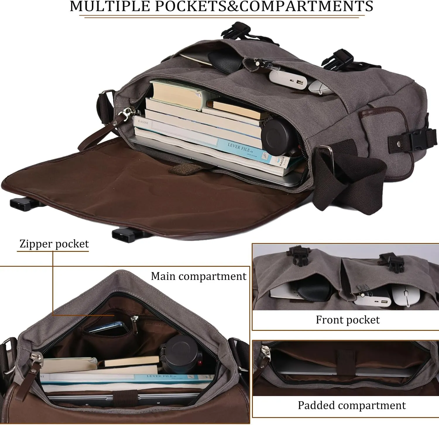 Vintage Canvas 15.6 inch Laptop Messenger Bag for Men Women, College Computer Satchel Shoulder Bag Travel Office Briefcases
