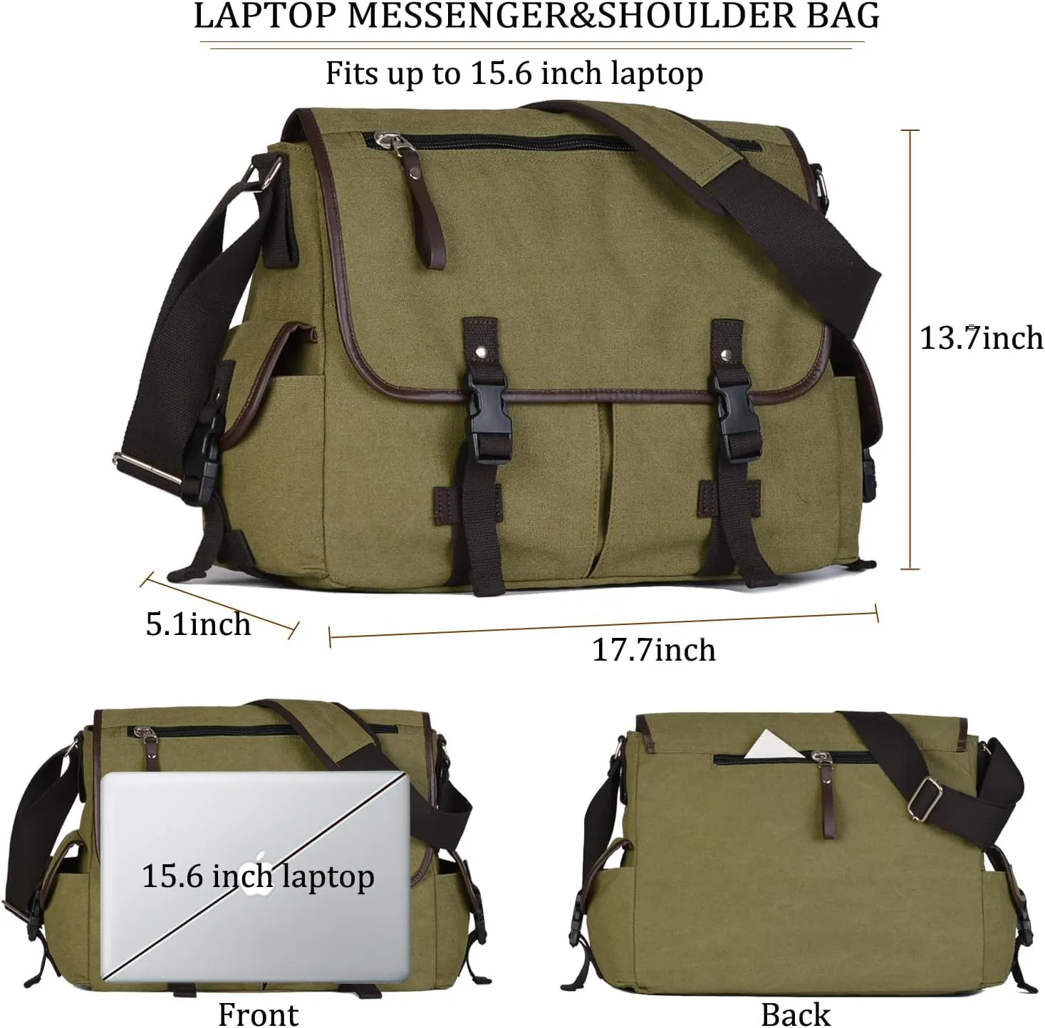 Vintage Canvas 15.6 inch Laptop Messenger Bag for Men Women, College Computer Satchel Shoulder Bag Travel Office Briefcases
