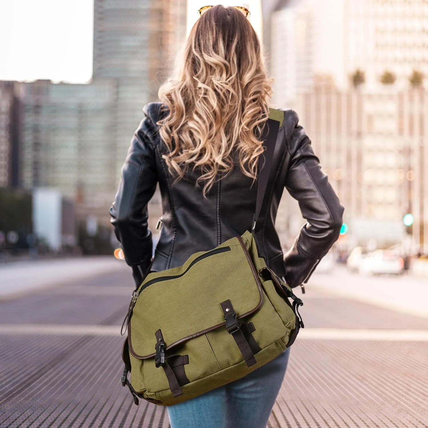 Vintage Canvas 15.6 inch Laptop Messenger Bag for Men Women, College Computer Satchel Shoulder Bag Travel Office Briefcases