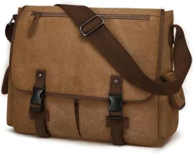 Vintage Canvas Laptop Messenger Bag 15-15.6 Inch Computer Satchel Shoulder Bag for Men Women, College Travel Office Work Briefcases, Brown