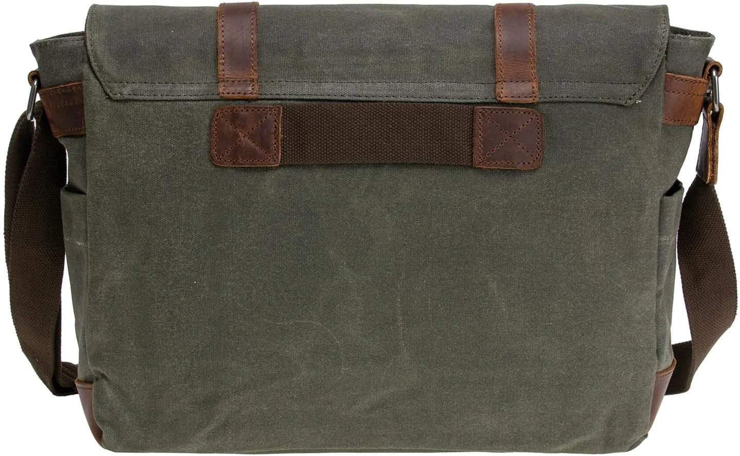 Vintage Genuine Leather Waxed Canvas Briefcase Large Satchel Shoulder Bag Rugged Computer 15.6" Laptop Bag