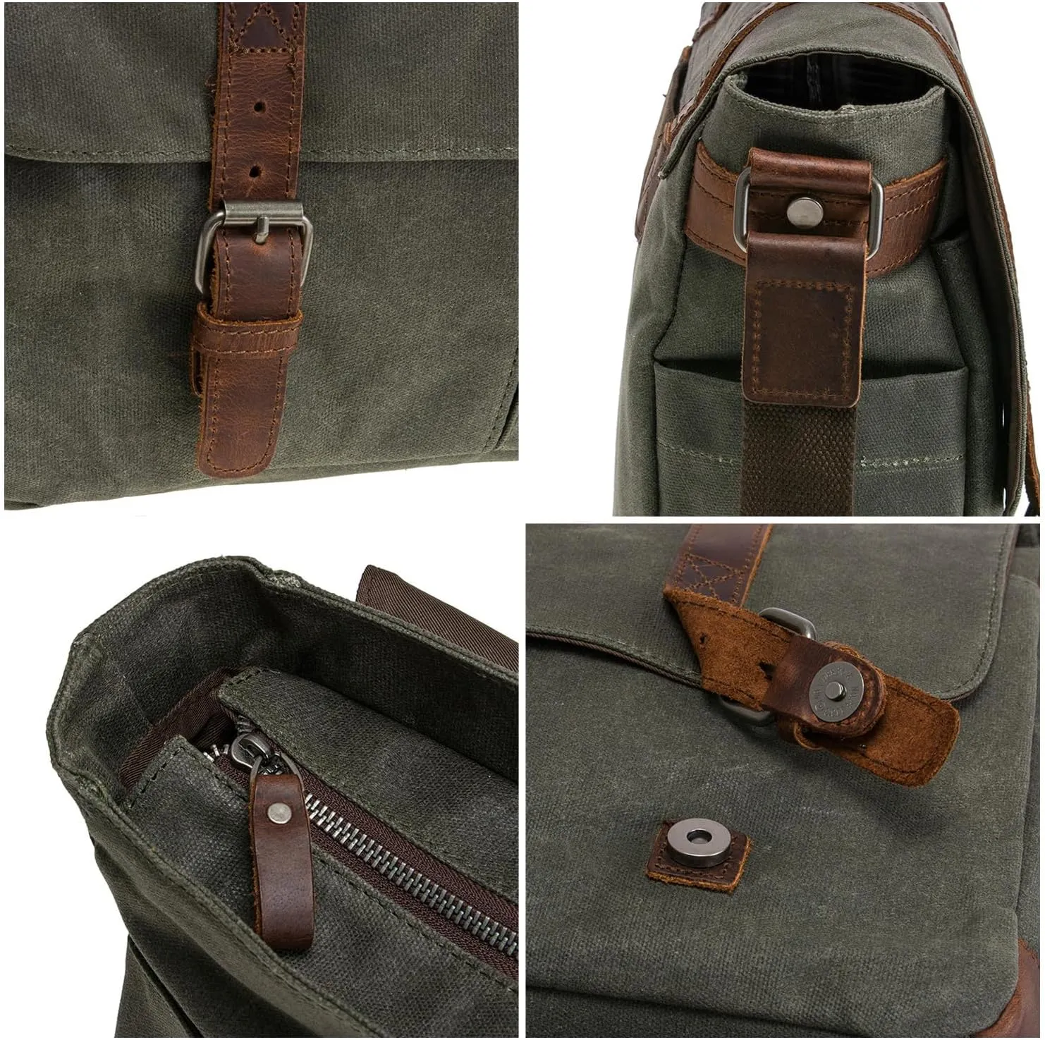 Vintage Genuine Leather Waxed Canvas Briefcase Large Satchel Shoulder Bag Rugged Computer 15.6" Laptop Bag