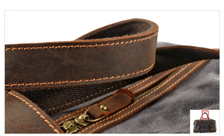 Vintage Large Storage Leather Canvas Travel Duffel Bag