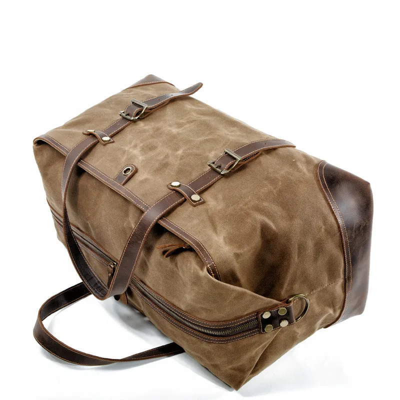 Vintage Large Storage Leather Canvas Travel Duffel Bag