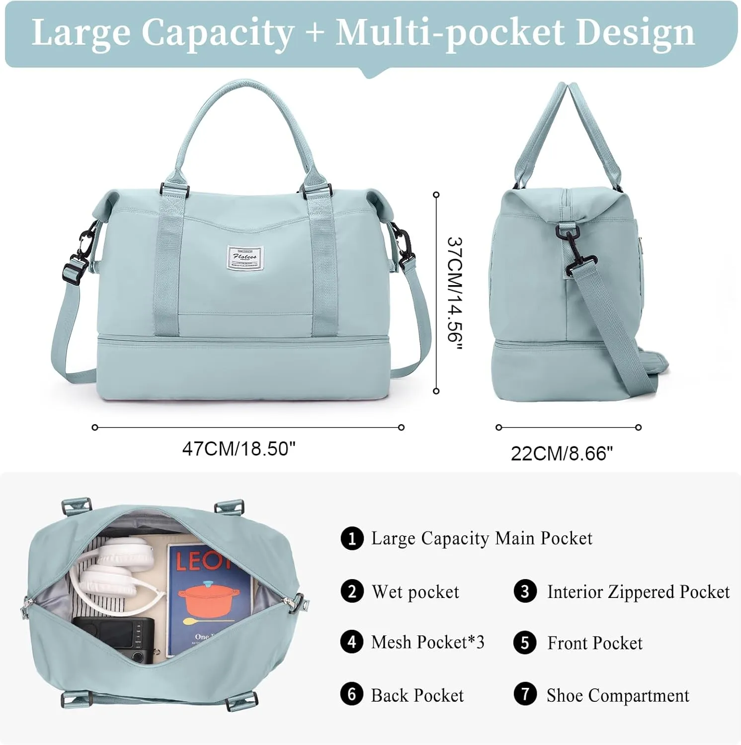 Weekender Bags for Women,Overnight Travel Duffel Bag,Personal Item Travel Bag with Shoes Compartment,Gym Bag,3pcs set
