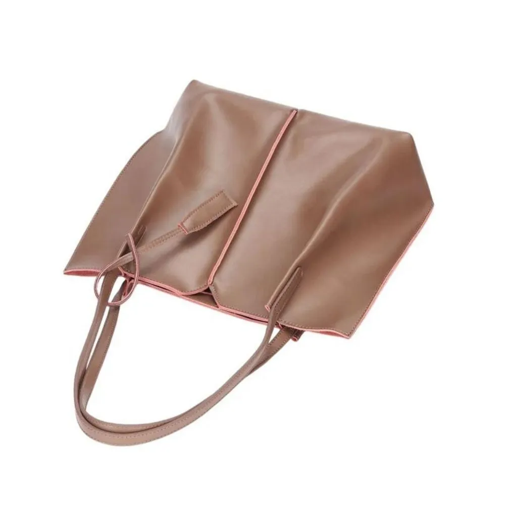 Women Camel Brown Tote Leather Shoulder Bag