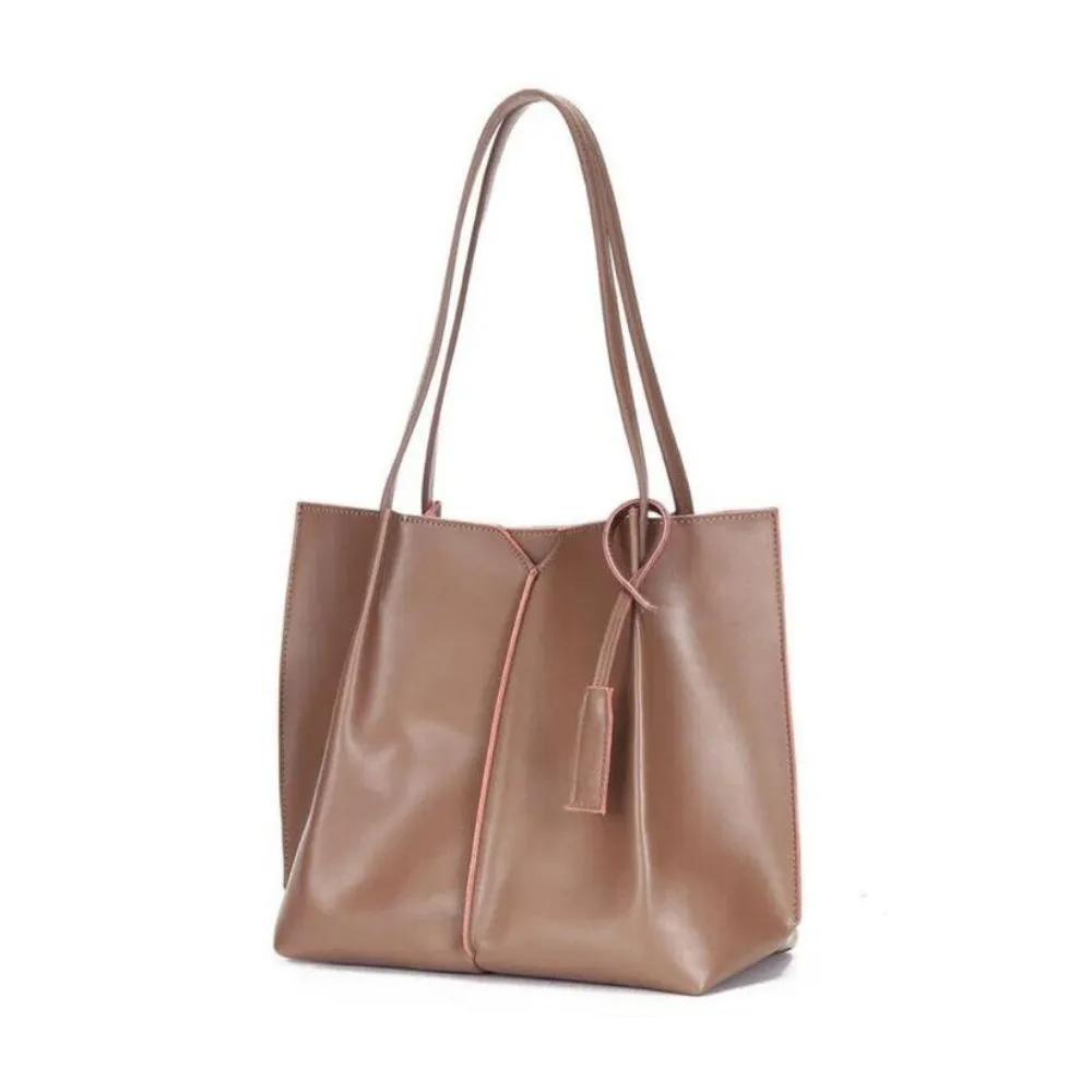 Women Camel Brown Tote Leather Shoulder Bag