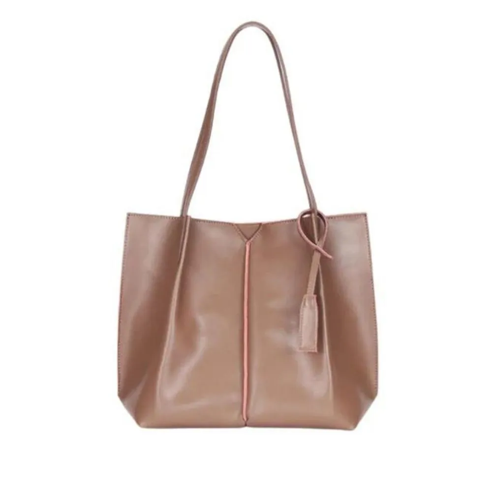 Women Camel Brown Tote Leather Shoulder Bag
