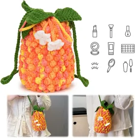 Women Crochet Shoulder Bag Fashion Pineapple Tote Bag Woven Handbag Slouchy Hobo Bag Knitted Tote Purse Mini Purse