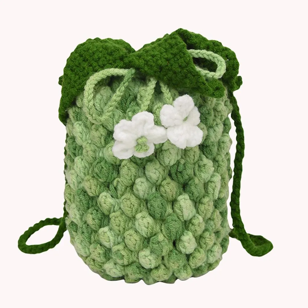 Women Crochet Shoulder Bag Fashion Pineapple Tote Bag Woven Handbag Slouchy Hobo Bag Knitted Tote Purse Mini Purse
