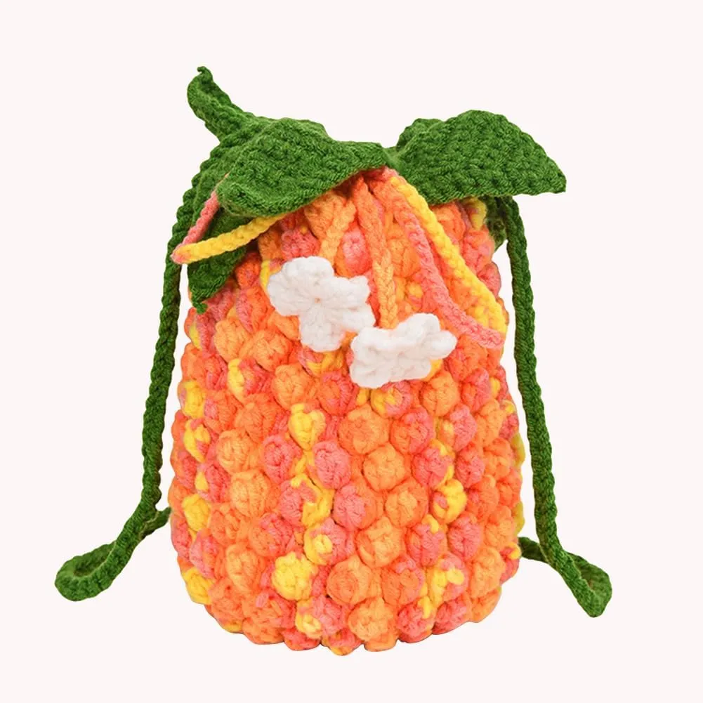 Women Crochet Shoulder Bag Fashion Pineapple Tote Bag Woven Handbag Slouchy Hobo Bag Knitted Tote Purse Mini Purse