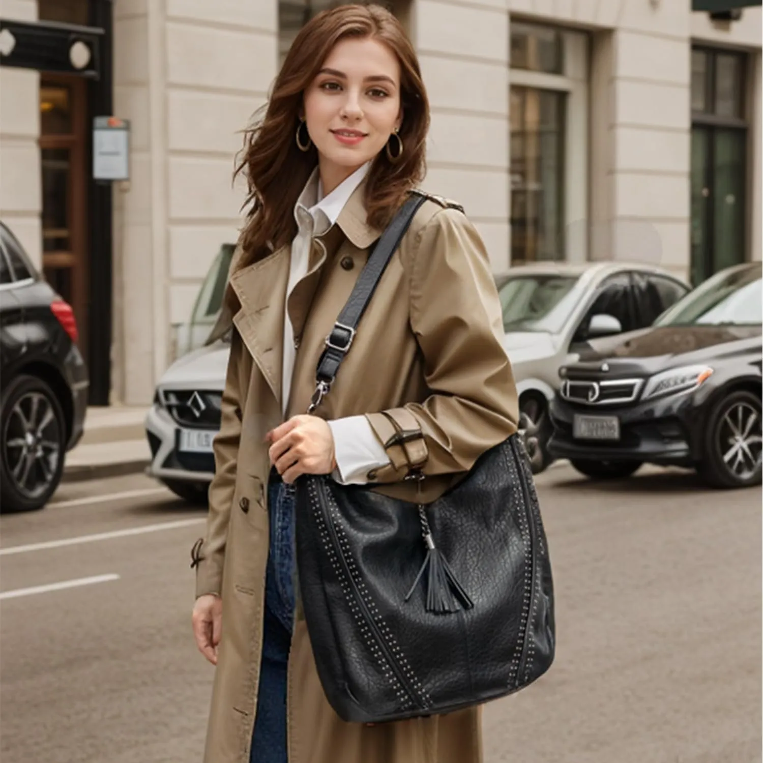 Women Hobo Bags Oversized Leather Handbags PU Crossbody Shoulder Totes Winter Stylish Purses
