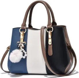 Women Shoulder Bag Handbags Color Block Elegant High Capacity Hand Bags Leather Bow Tie Decoration For Ladies Totes