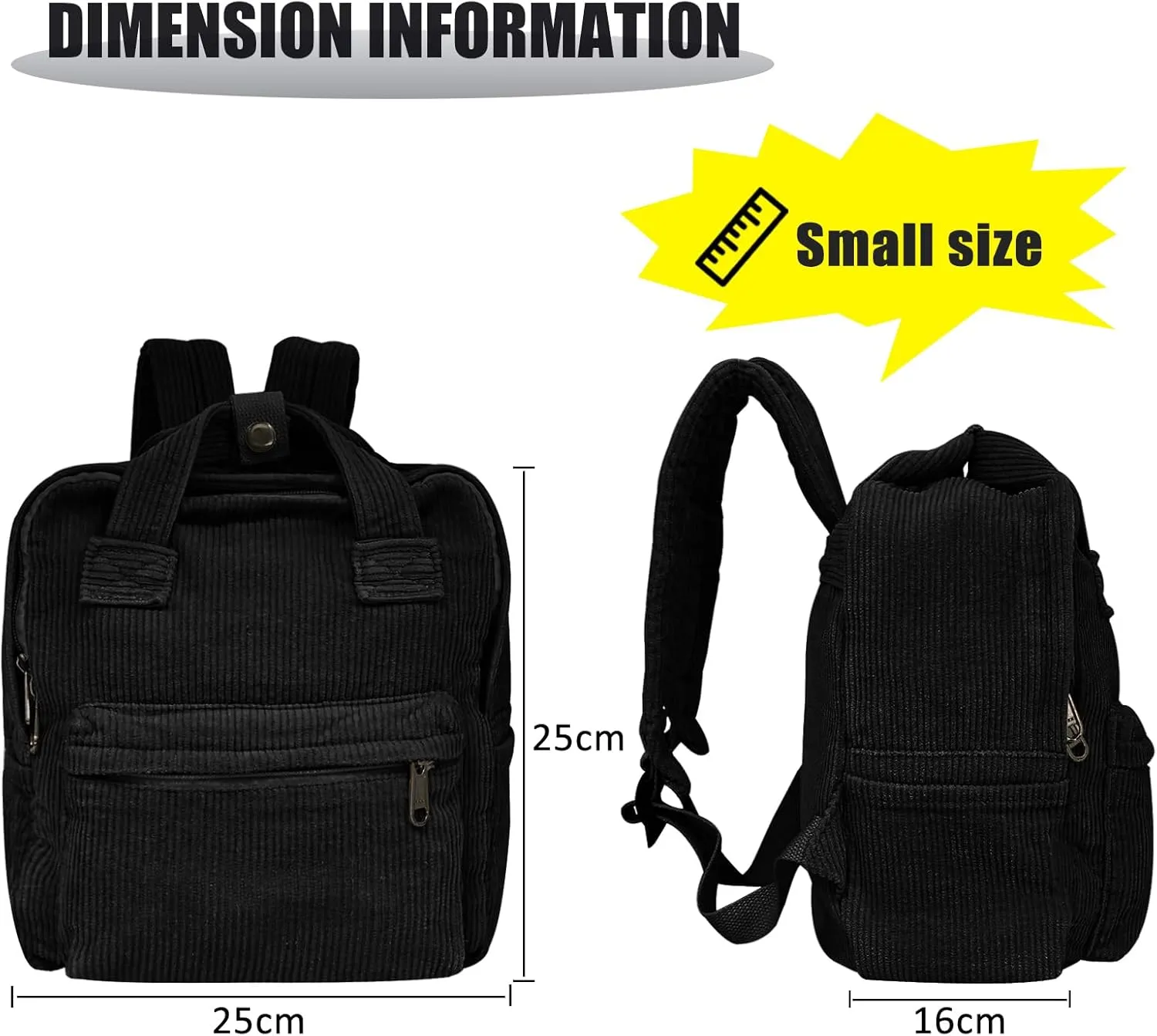 women Small Backpack Ladies Canvas/Cord Backpacks Casual Daypacks, Backpacks for Citywalk Travel Work Unisex (Cordury, Black)
