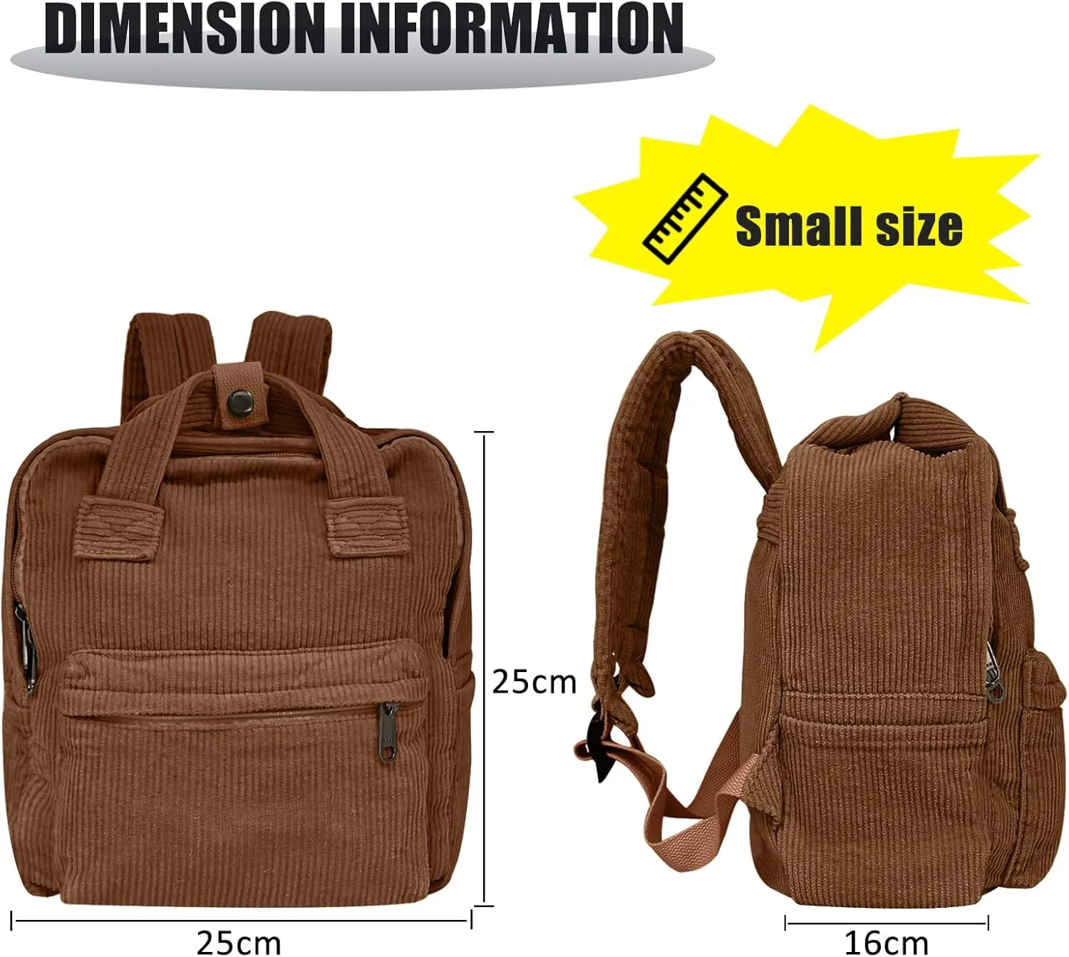women Small Backpack Ladies Canvas/Cord Backpacks Casual Daypacks, Backpacks for Citywalk Travel Work Unisex (Cordury, Brown)