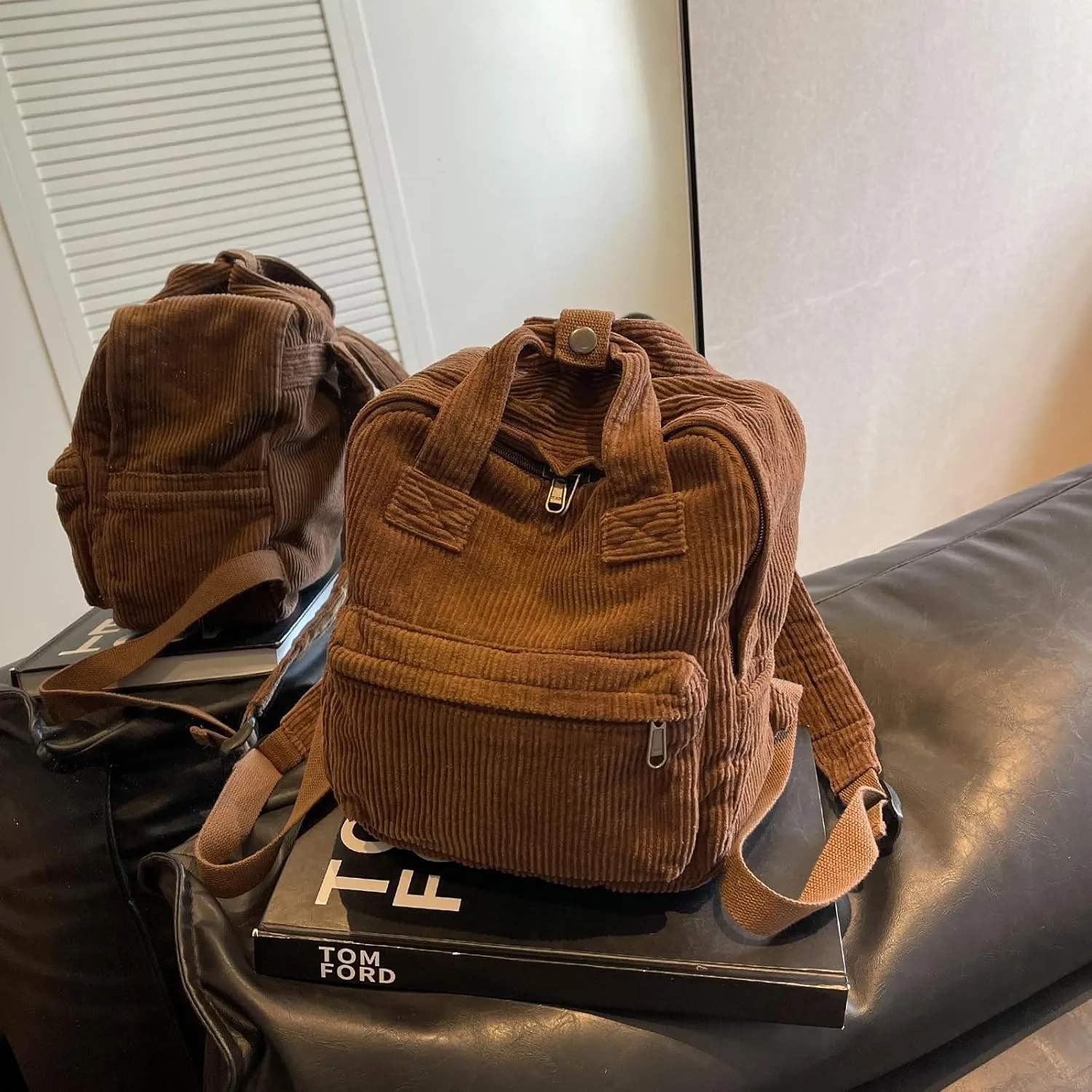 women Small Backpack Ladies Canvas/Cord Backpacks Casual Daypacks, Backpacks for Citywalk Travel Work Unisex (Cordury, Brown)