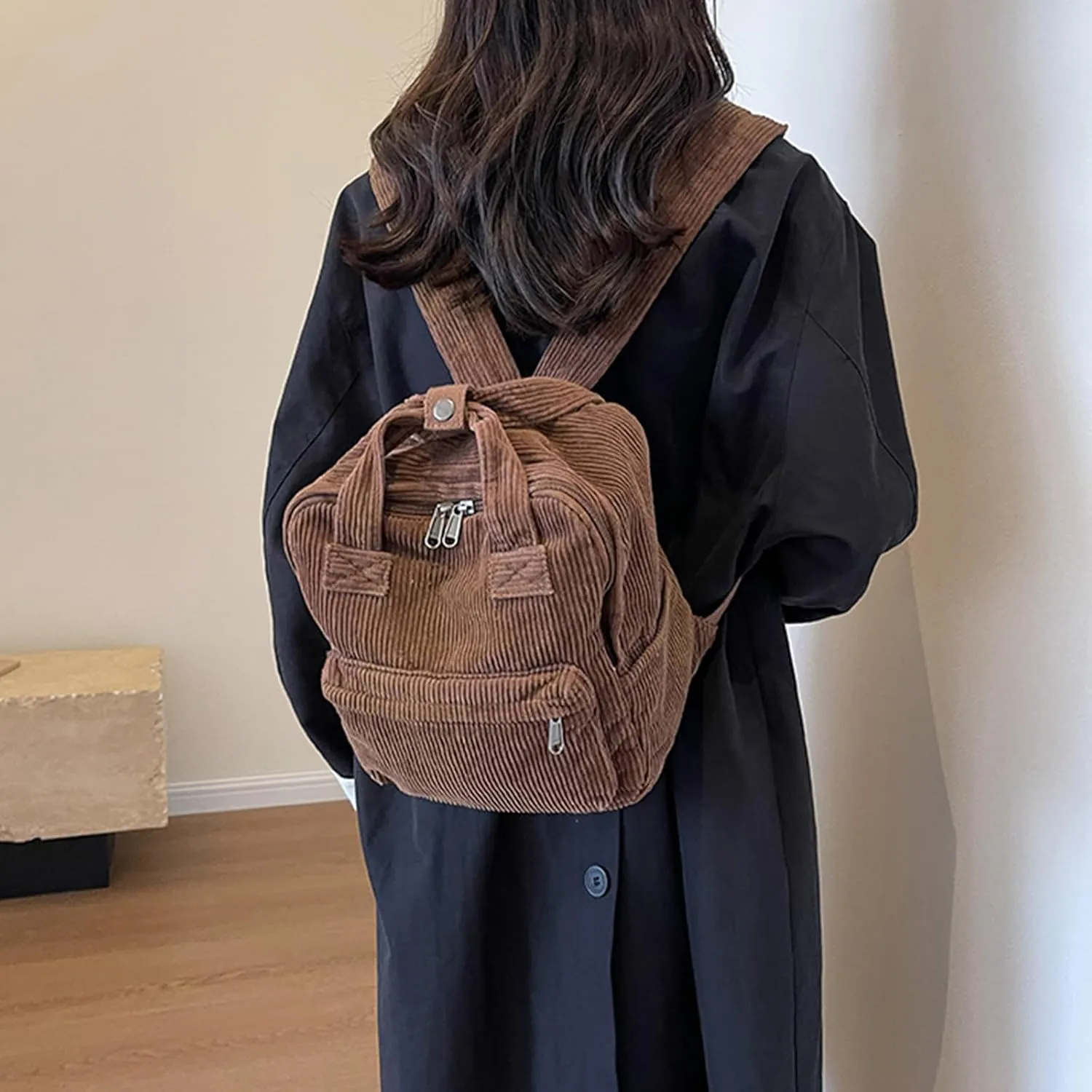women Small Backpack Ladies Canvas/Cord Backpacks Casual Daypacks, Backpacks for Citywalk Travel Work Unisex (Cordury, Brown)