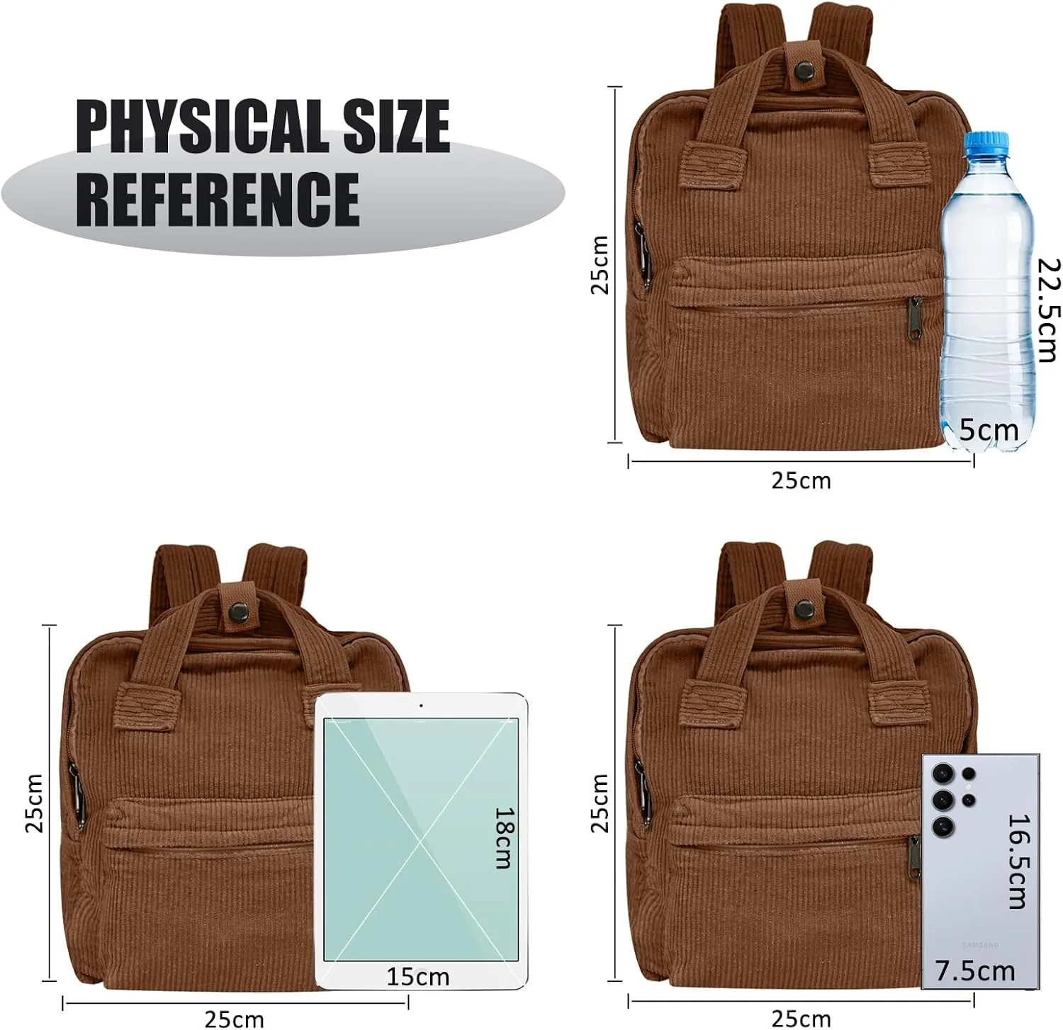 women Small Backpack Ladies Canvas/Cord Backpacks Casual Daypacks, Backpacks for Citywalk Travel Work Unisex (Cordury, Brown)