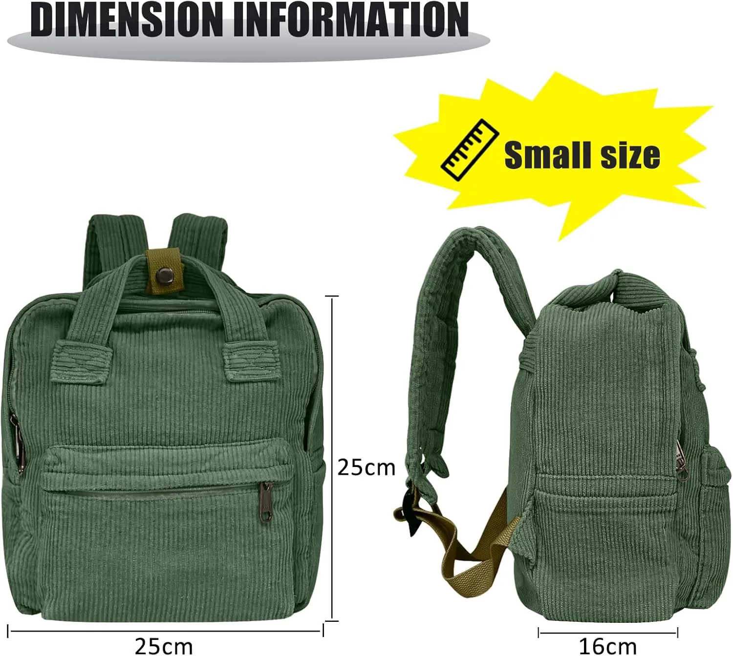 women Small Backpack Ladies Canvas/Cord Backpacks Casual Daypacks, Backpacks for Citywalk Travel Work Unisex (Cordury, Green)