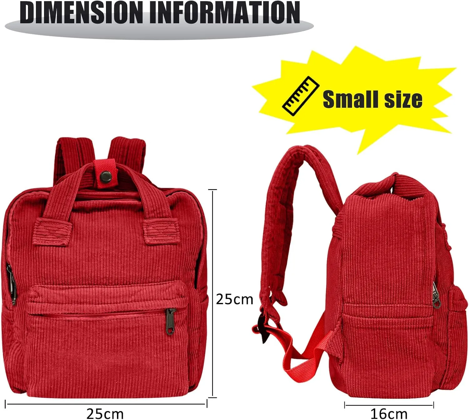 women Small Backpack Ladies Canvas/Cord Backpacks Casual Daypacks, Backpacks for Citywalk Travel Work Unisex (Cordury, Red)