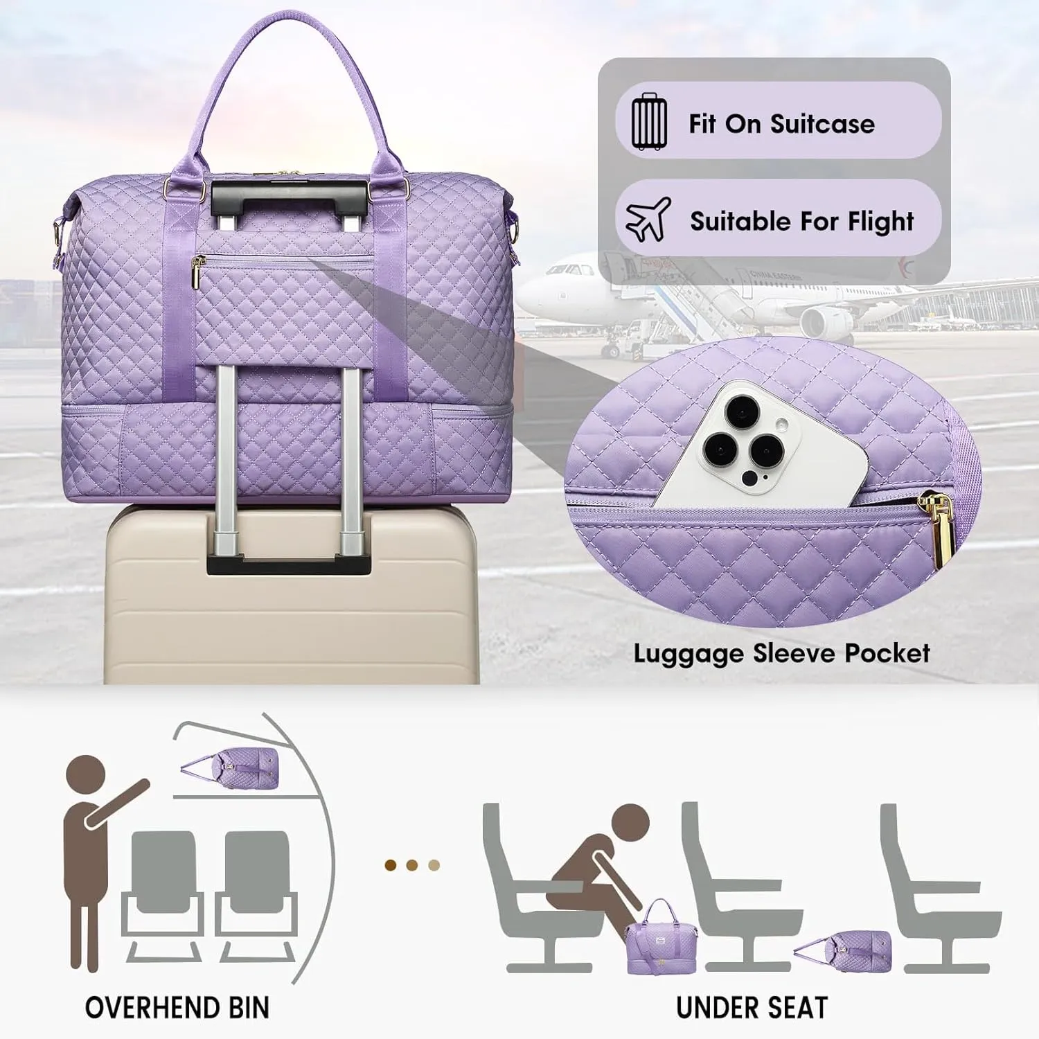 Women Weekender Travel Duffle Bag: Travel Duffel Overnight Bags with Shoe Compartment Large Carry on Tote Bag Toiletry Bag Weekend Yoga Gym Hospital Bags for Labor and Delivery with Wet Pocket Purple