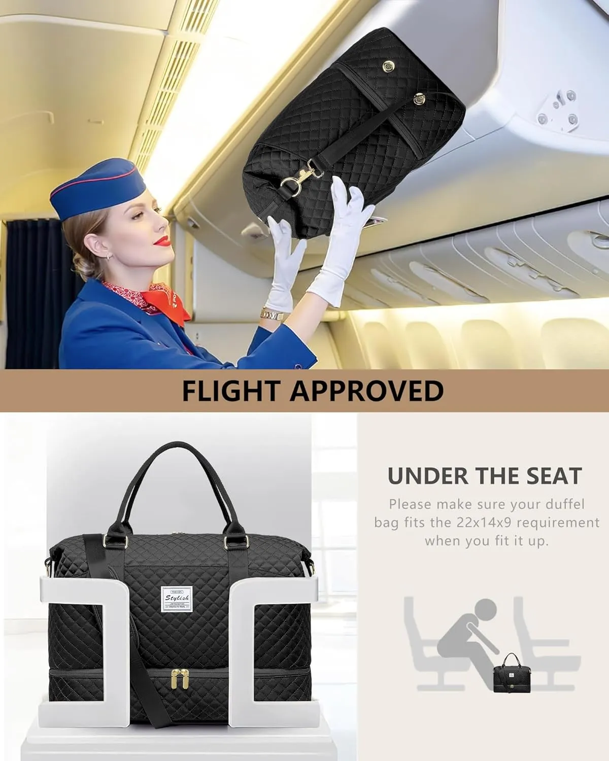 Women Weekender Travel Duffle Bags: Duffel Overnight Bag with Shoe Compartment Large Carry on Tote Bag Toiletry Bag Weekend Yoga Gym Bags with Wet Pocket Hospital Bags for Labor and Delivery Black