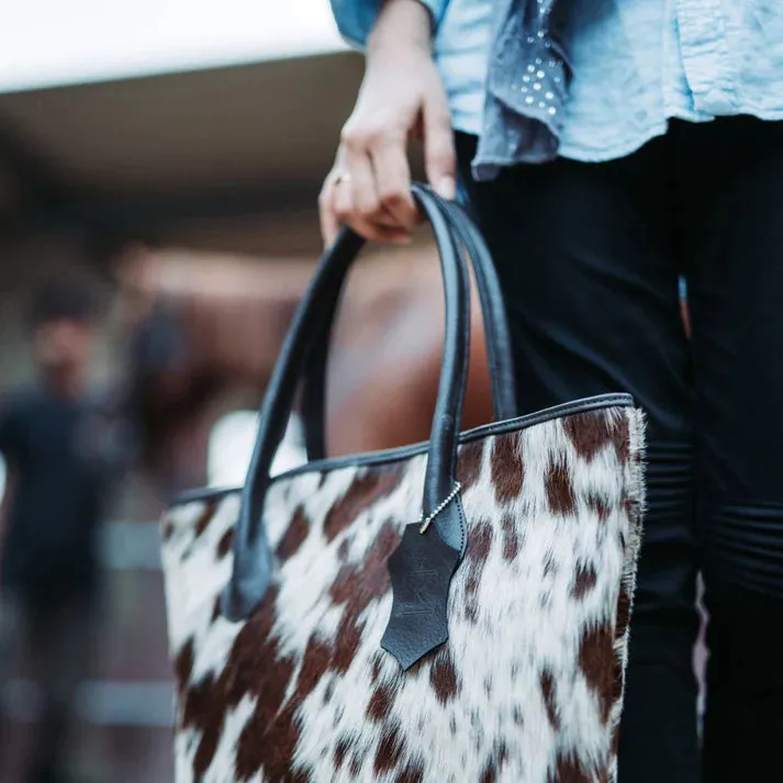 Womens Cowhide Purse | Brown & White Cowhide Tote Bag
