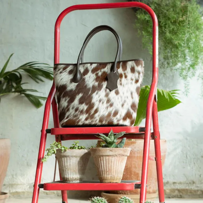 Womens Cowhide Purse | Brown & White Cowhide Tote Bag