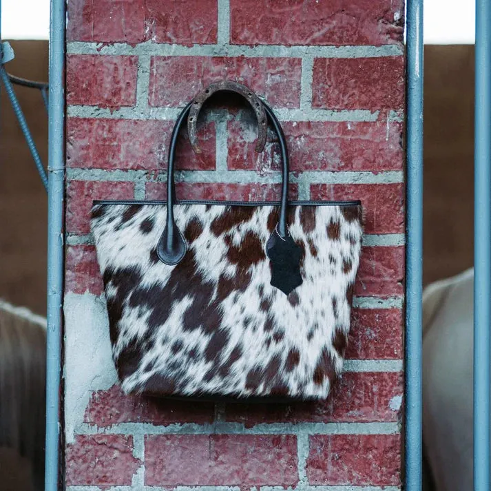 Womens Cowhide Purse | Brown & White Cowhide Tote Bag