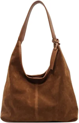 Women's Faux Suede Shoulder Bag Retro Underarm Purse Slouchy Hobo Crossbody Magnetic Closure Tote Bag Large Capacity Handbag